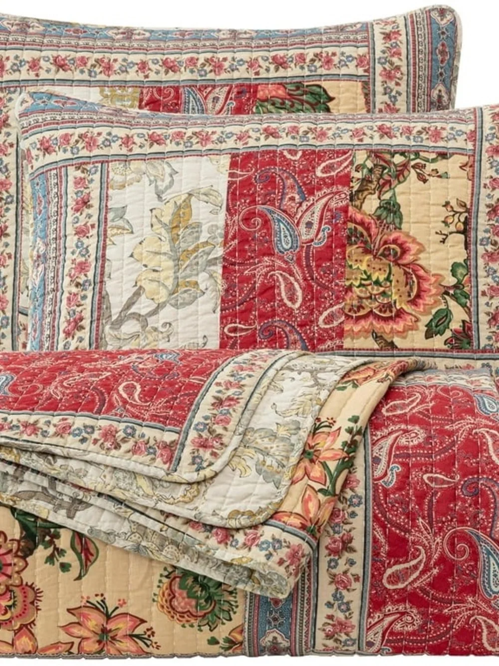 Vintage Patchwork oversized king 3 piece Floral Quilt Set 100% cotton